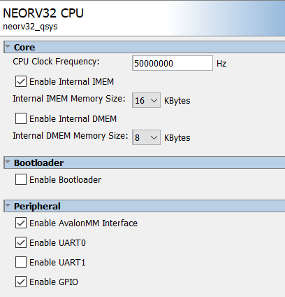 NEORV32 GUI Settings