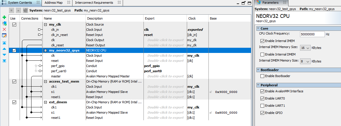 NEORV32 in Platform Designer